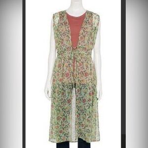 COVERUP Sheer midcalf link cover up by Lauren Conrad green floral airy waist tie